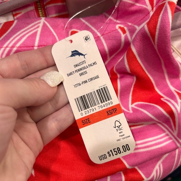 Tommy Bahama Darcy Peninsula Palms Dress XS Pink Red Tropical Sleeveless - Picture 13 of 13